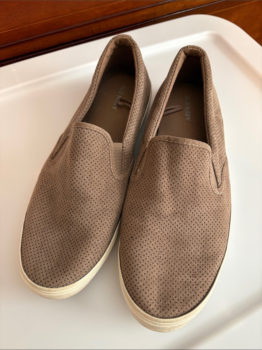 Old Navy Taupe Perforated Slip-On Flats